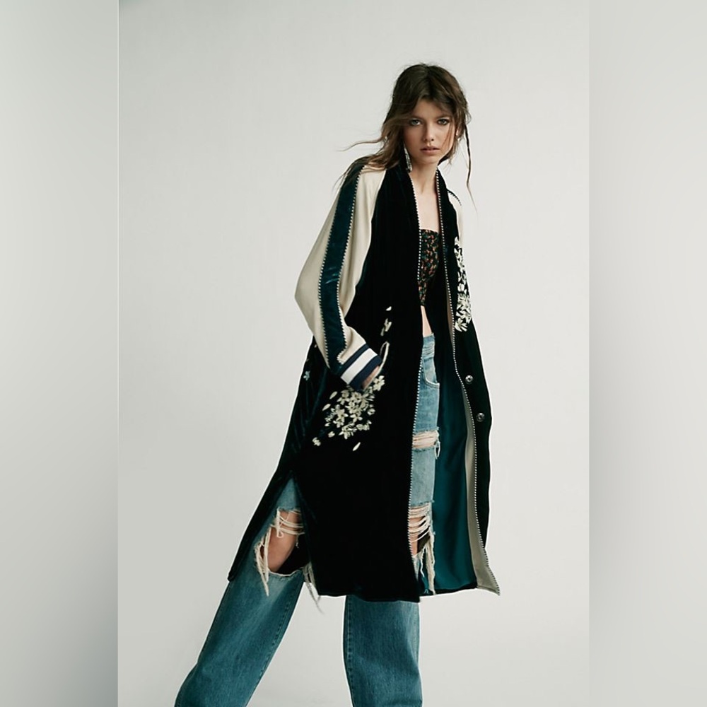 Free people sundown velvet longline duster coat